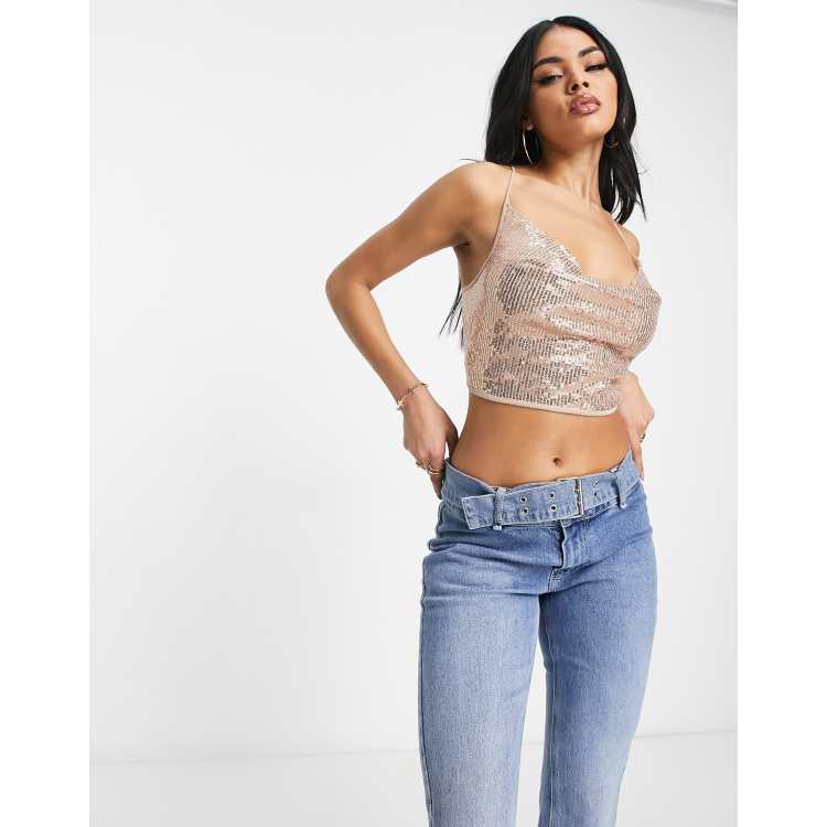 NaaNaa Metallic Sheer Crop Top ($17) ❤ liked on Polyvore