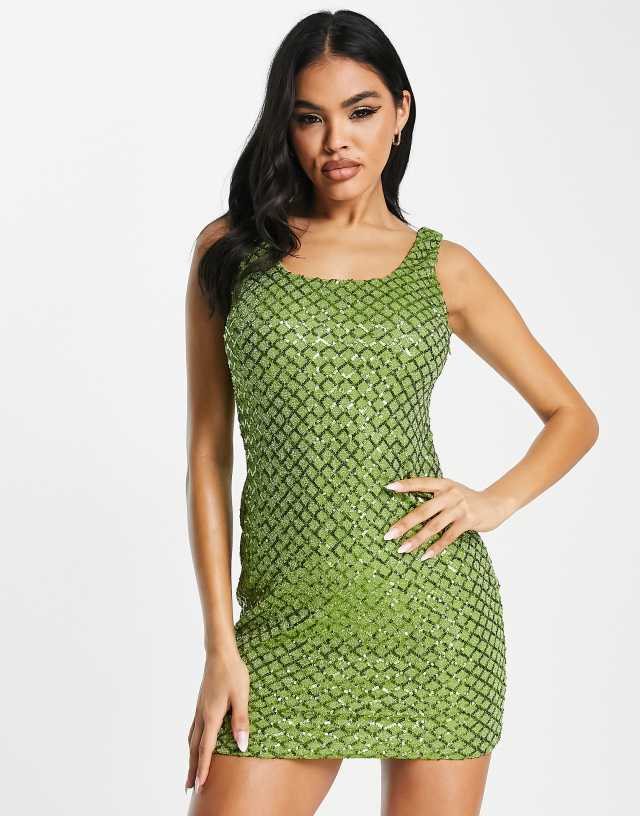 NaaNaa sequin mini dress in green