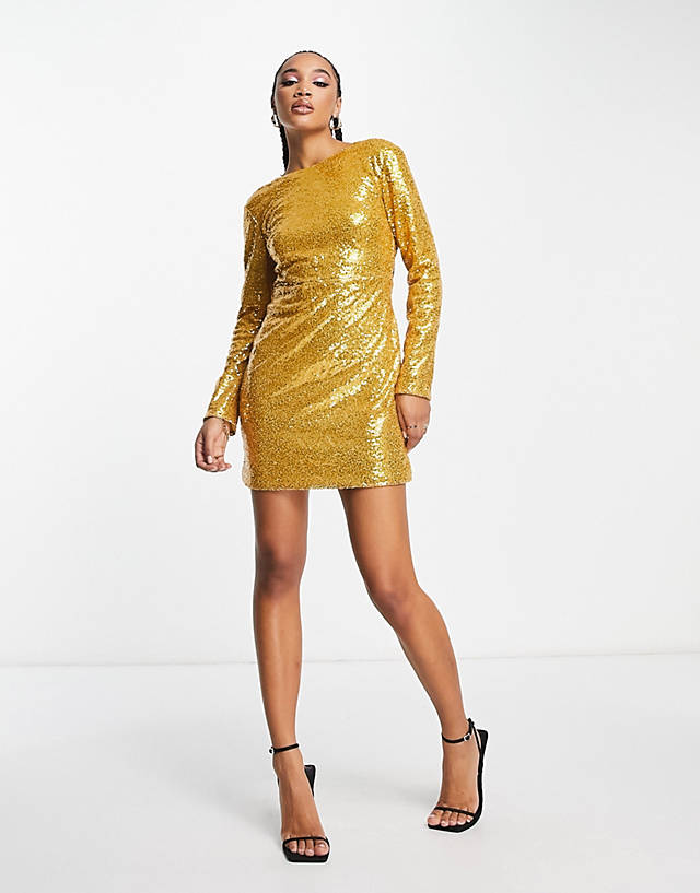 NaaNaa - sequin mini dress with drapped back in gold