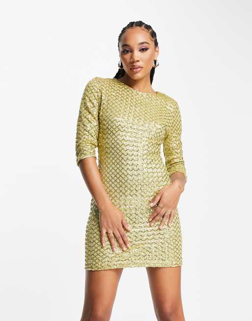 Gold long shop sleeve cocktail dress