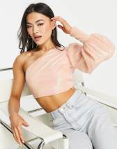 ASOS LUXE co-ord 3D lace one shoulder crop top in wine | ASOS