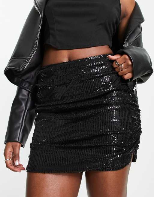 Sequin ruched shop mini skirt