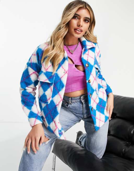 NaaNaa - Shacket met argyle-motief in blauw en wit