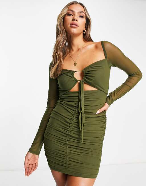 Khaki green cheap bodycon dress