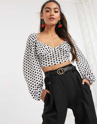 white polka dot crop top