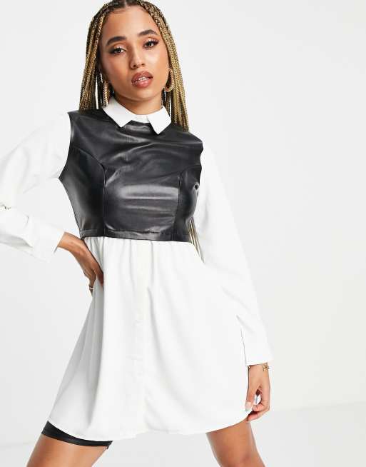 NaaNaa - T-shirt 2-en-1 avec débardeur en PU - Noir