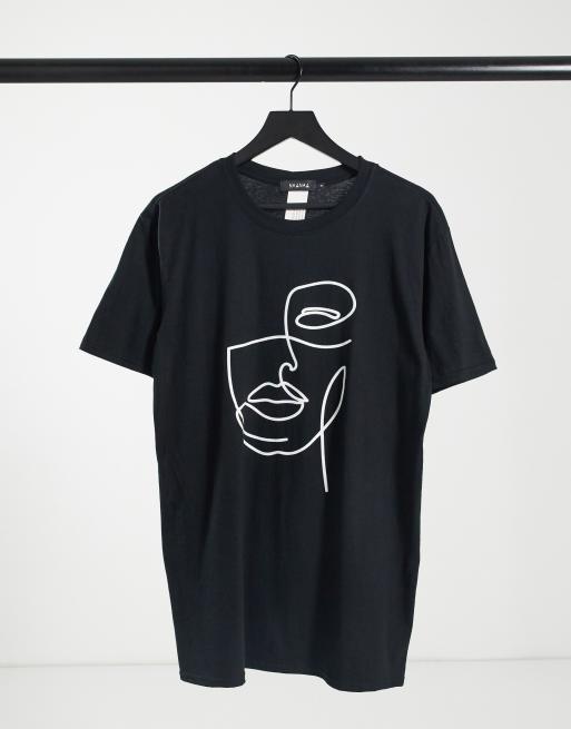 NaaNaa - T-shirt met abstracte gezichtsprent in zwart