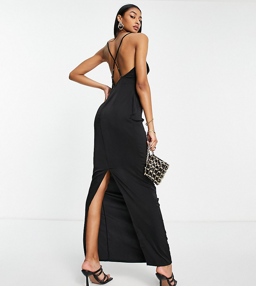 Naanaa Tall Cowl Neck Satin Maxi Dress In Black | ModeSens