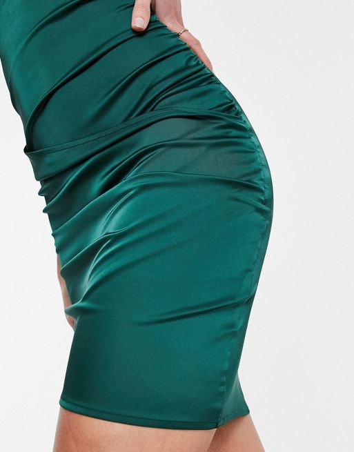 NaaNaa Tall crossover satin mini dress in emerald green