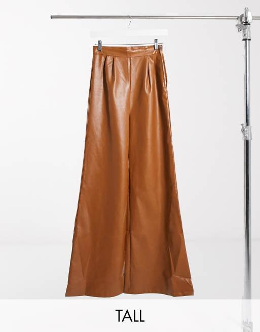 NaaNaa Tall faux leather wide leg pants in tan