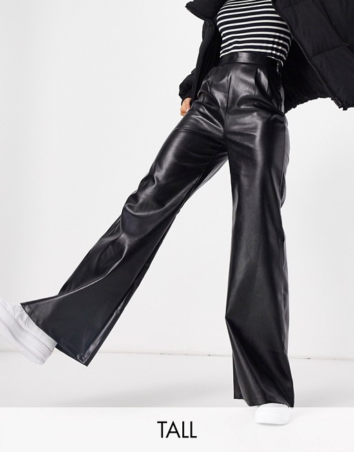 NaaNaa Tall faux leather wide leg trousers in black