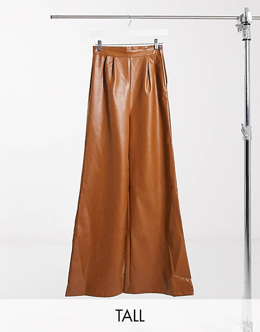 NaaNaa Tall faux leather wide leg trousers in tan