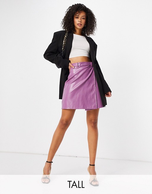 NaaNaa Tall high waisted faux leather skirt in lilac