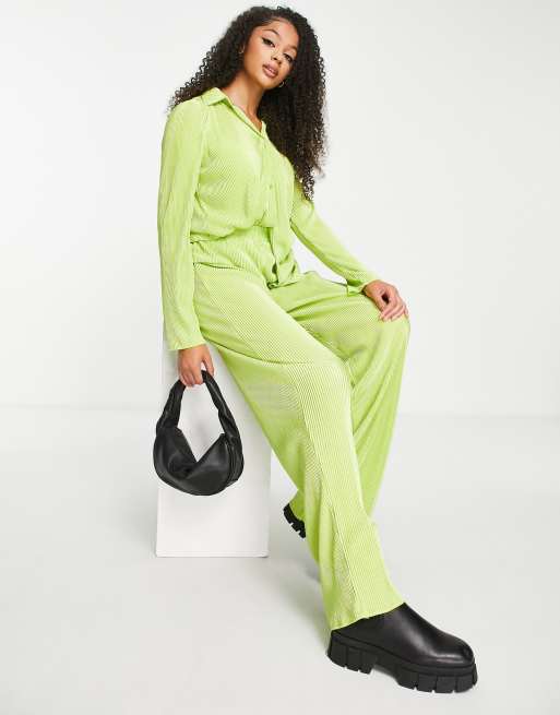 NaaNaa Tall plisse pants in green - part of a set