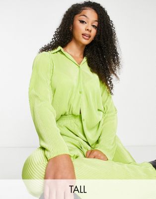 NaaNaa Tall plisse shirt co-ord in green - ASOS Price Checker