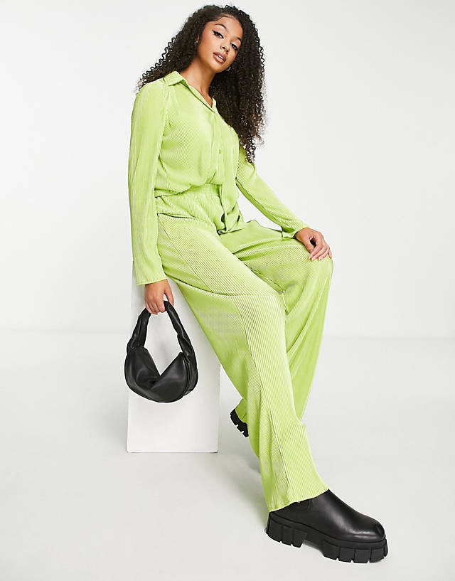 NaaNaa Tall - plisse trouser co-ord in green