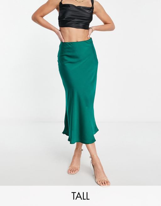 Satin midi hotsell skirt green