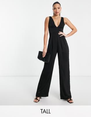 NaaNaa Tall satin jumpsuit in black - ASOS Price Checker