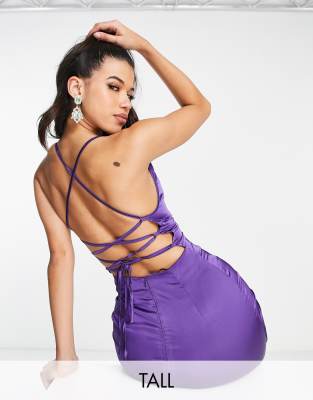 Naanaa Tall Satin Slip Dress In Dark Purple