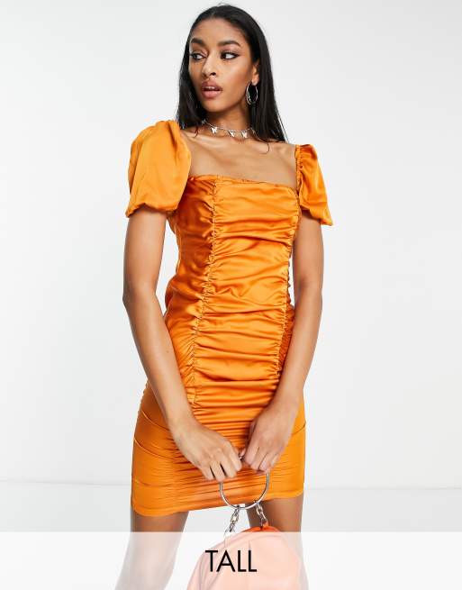 Orange square 2024 neck dress