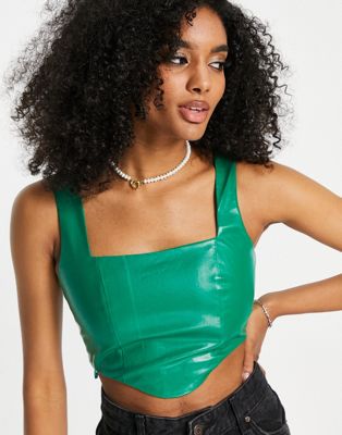 NaaNaa PU corset top in green - ASOS Price Checker