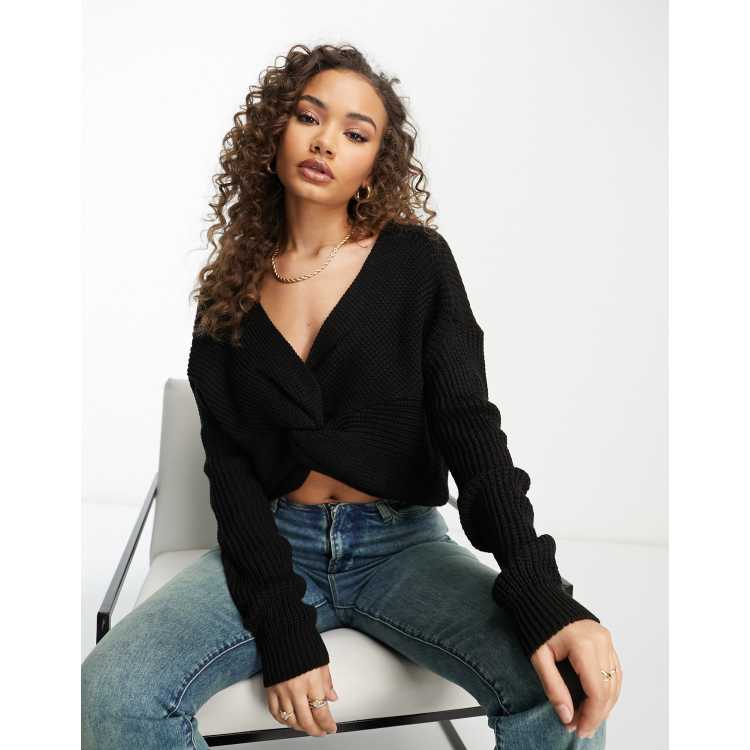 V neckline 2025 twist front sweater