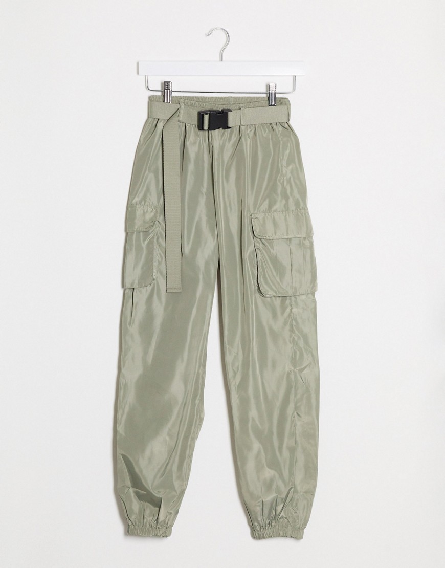 NaaNaa utility track cargo trousers in khaki-Green