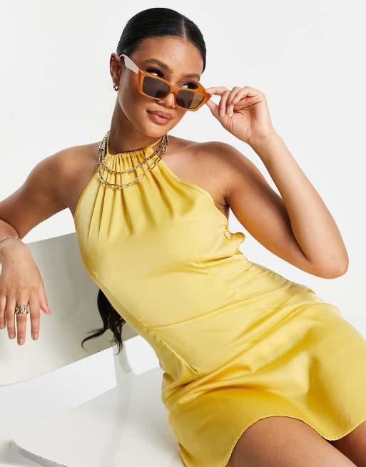 NaaNaa - Vestito in raso con dettaglio sul retro giallo banana