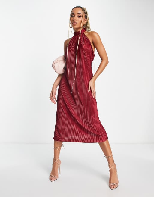 Vestito midi plissé con schiena scoperta Asos Donna Abbigliamento Vestiti Vestiti scollati 