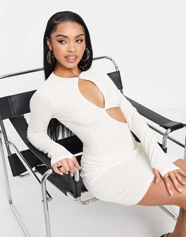 NaaNaa white cut out mini dress with textured fabric