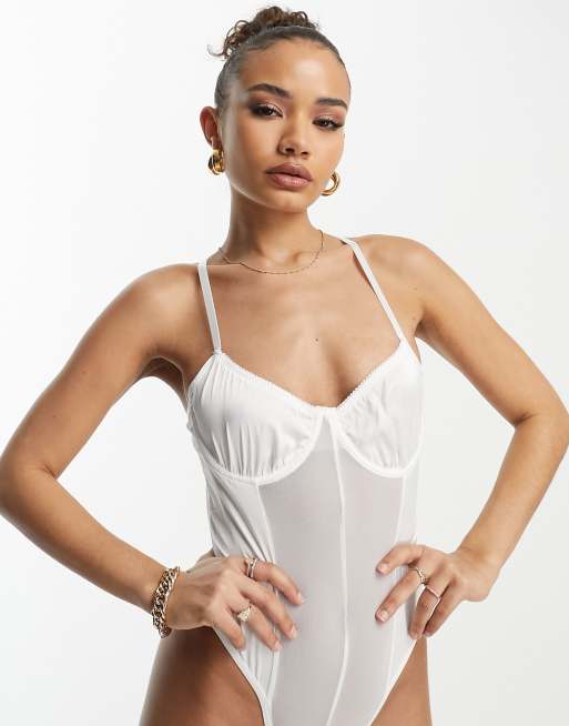 Feeling Lace-y Padded Lace Bodysuit (White)