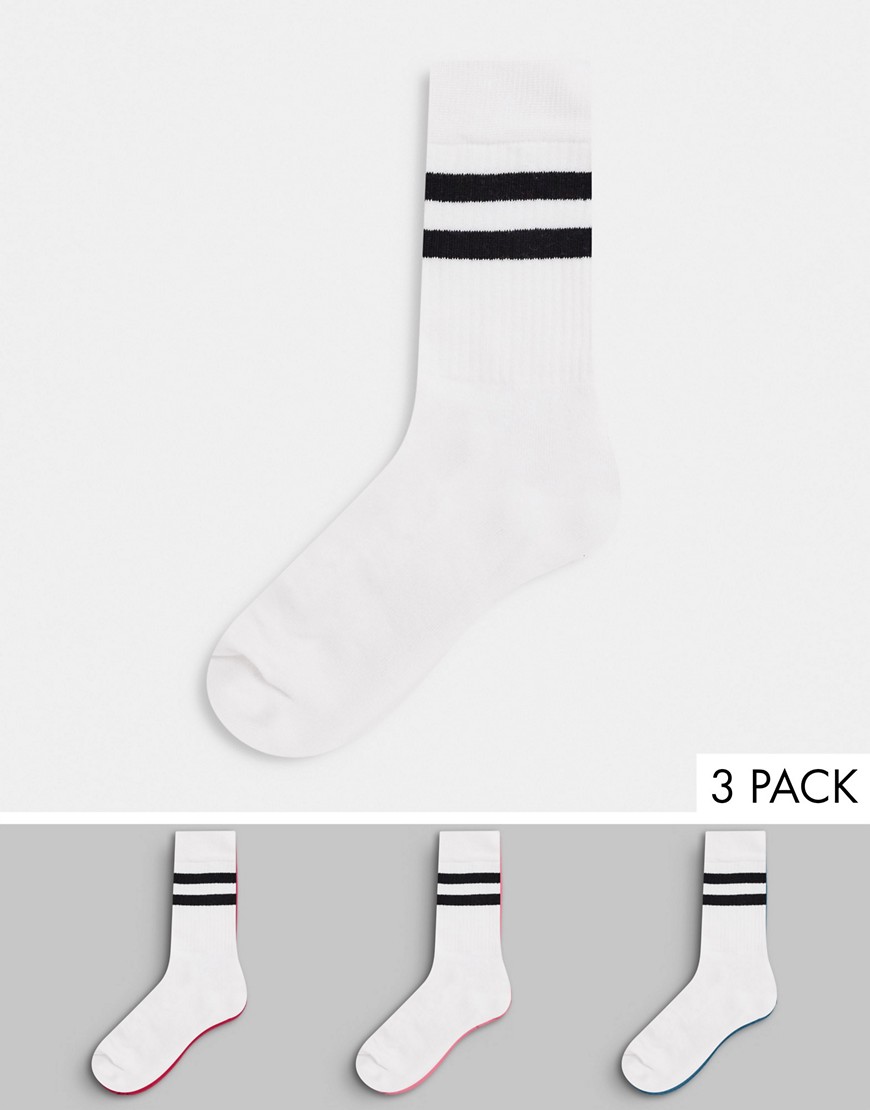 Набор 3 пар белых спортивных носков с черными полосками French Connection FCUK-Белый