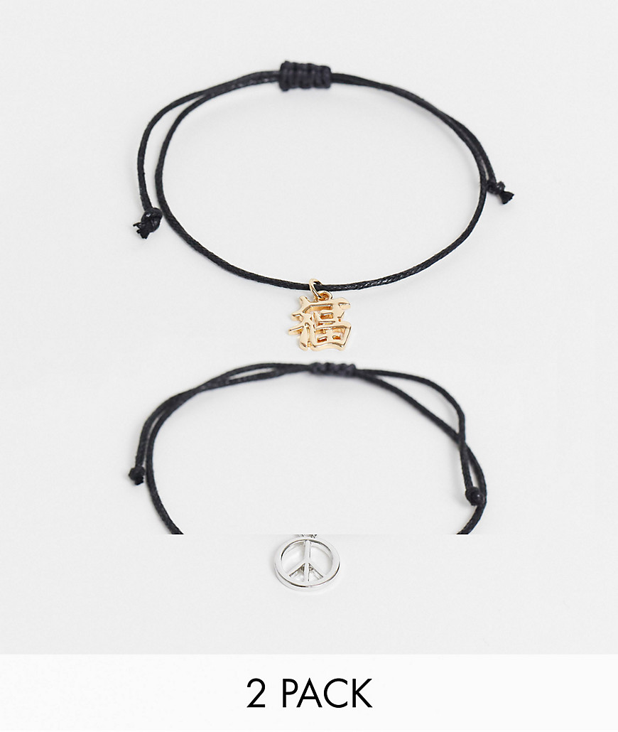 фото Набор браслетов на ногу с подвеской в виде символа мира asos design-черный цвет