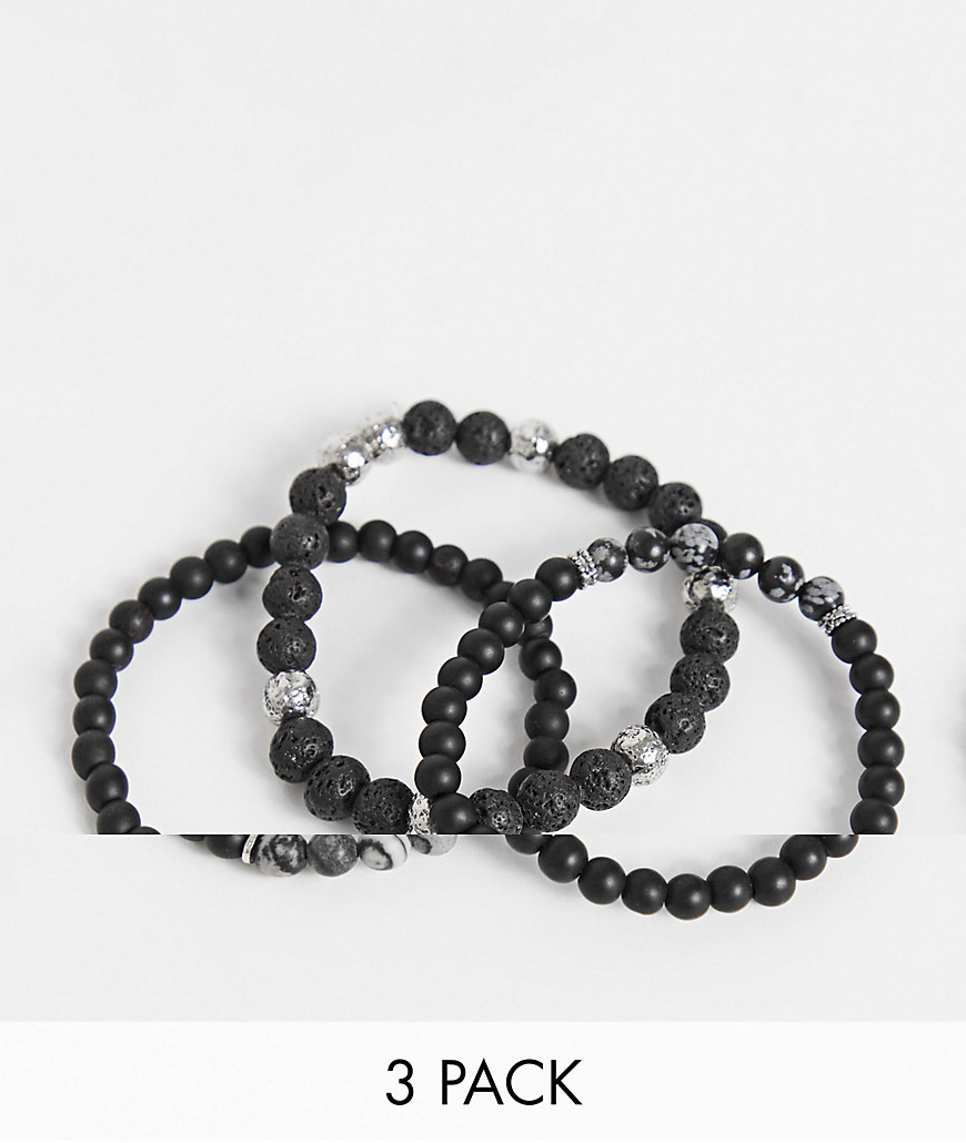 фото Набор браслетов с бусинами из черного и серого агата asos design-черный цвет