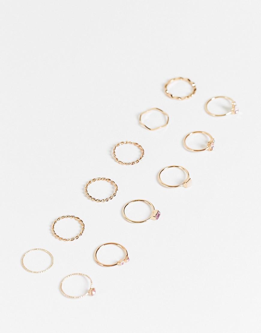 фото Набор из 12 колец розовой, градиентной и золотистой расцветки accessorize-розовый цвет