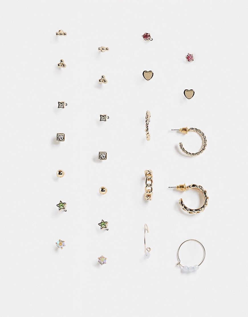 фото Набор из 12 пар золотистых серег с камнями topshop princess-золотистый