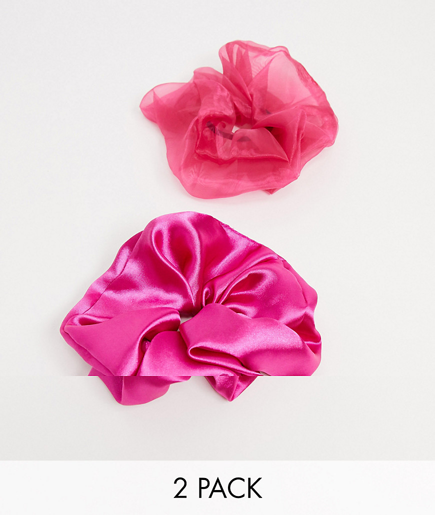 фото Набор из 2 больших резинок для волос из ярко-розового атласа и органзы-многоцветный asos design