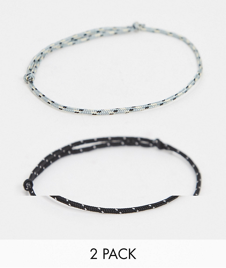 фото Набор из 2 браслетов-шнурков на ногу черного и серого цвета asos design-черный цвет