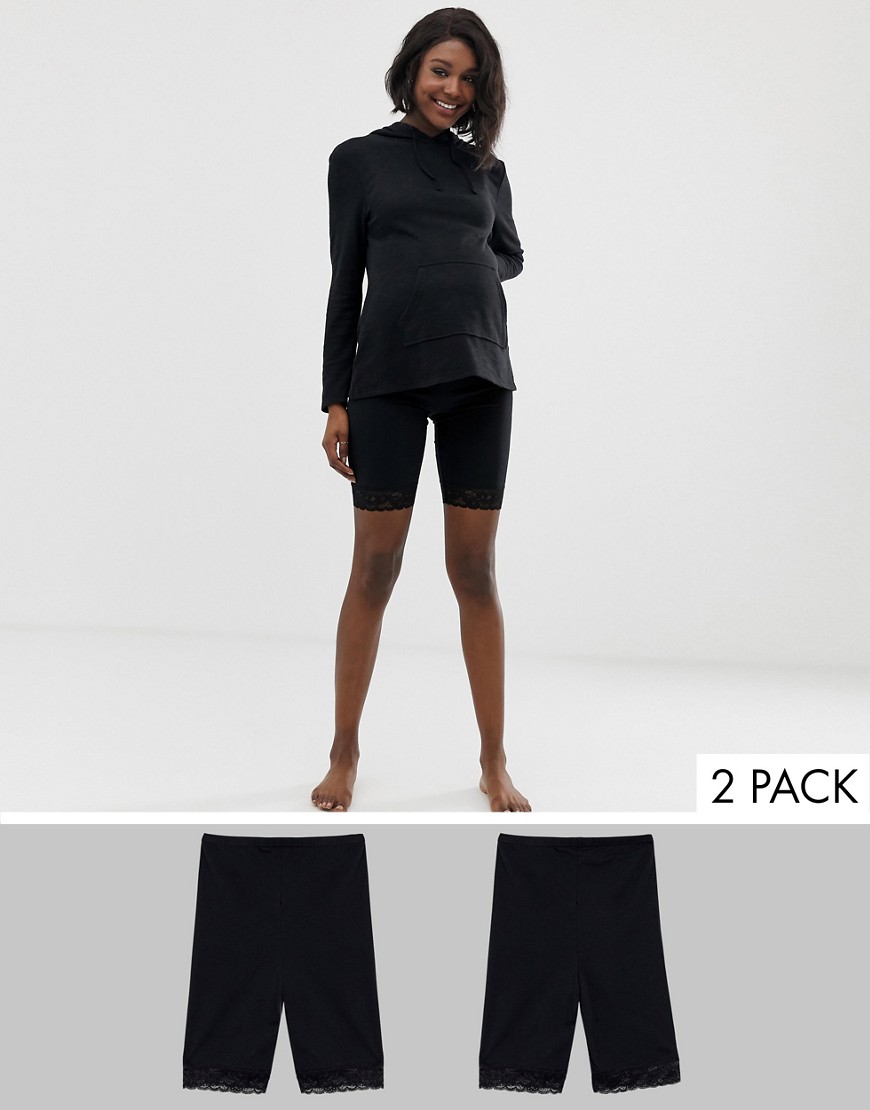 фото Набор из 2 черных корректирующих шорт для беременных с кружевной отделкой mamalicious-черный mama.licious