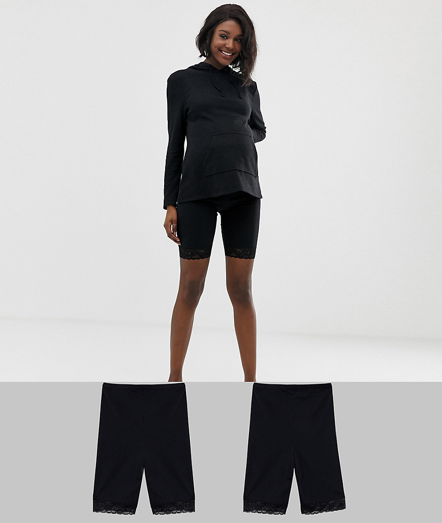 фото Набор из 2 черных корректирующих шорт для беременных с кружевной отделкой mamalicious-черный mama.licious