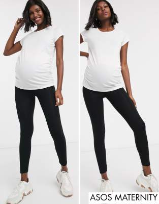 фото Набор из 2 черных леггинсов с завышенной талией asos design maternity petite, скидка-черный asos maternity