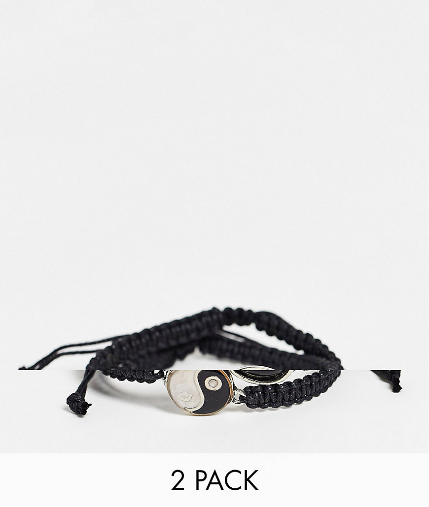 фото Набор из 2 черных плетеных браслетов с полудрагоценными камнями и дизайном с символом инь-ян asos design-черный цвет