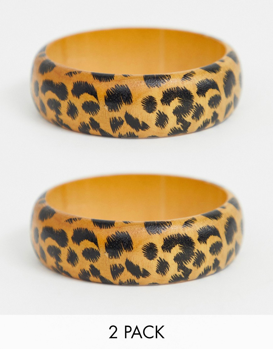 фото Набор из 2 деревянных браслетов с леопардовым принтом glamorous-мульти