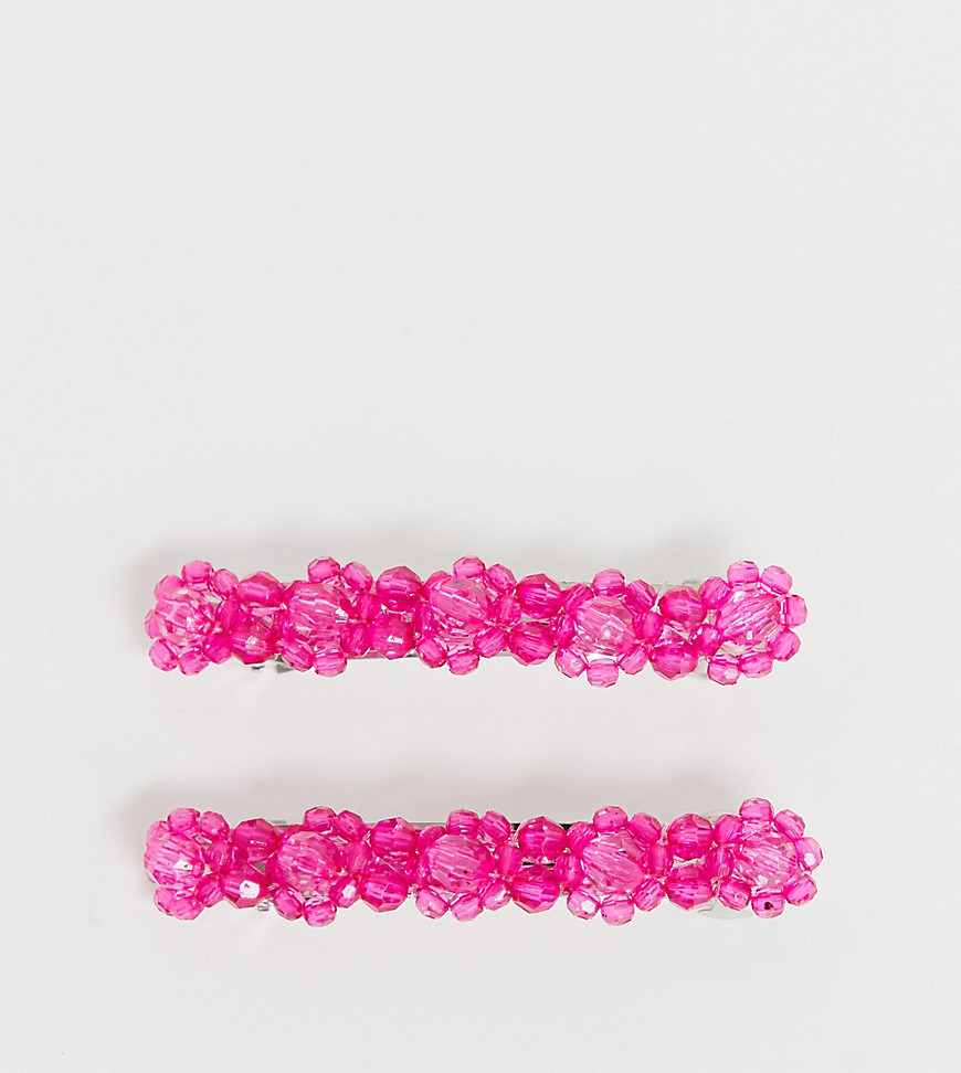 фото Набор из 2 эксклюзивных заколок для волос неоново-розового цвета с отделкой бисером liars & lovers-розовый