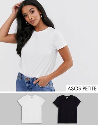 фото Набор из 2 футболок с круглым вырезом asos design petite - скидка-черный asos petite