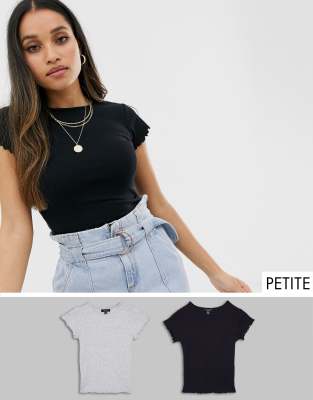 фото Набор из 2 коротких футболок черного и серого цветов с оборками new look petite-черный