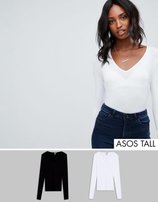 фото Набор из 2 лонгсливов с v-образным вырезом asos design tall ultimate - скидка-мульти asos tall