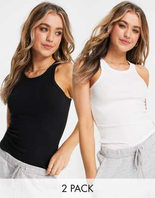 Набор из 2 маек с горловиной в стиле борцовки черного и белого цветов New Look-Черный