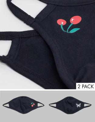 Набор из 2 масок для лица с принтом вишен/бабочки ASOS DESIGN-Черный