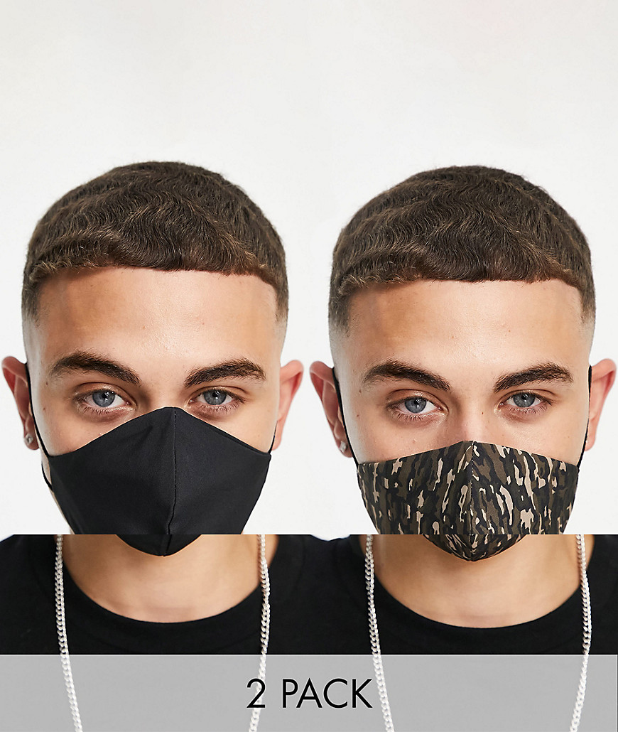 фото Набор из 2 модных масок для лица черного цвета и с камуфляжным принтом topshop-черный цвет topman